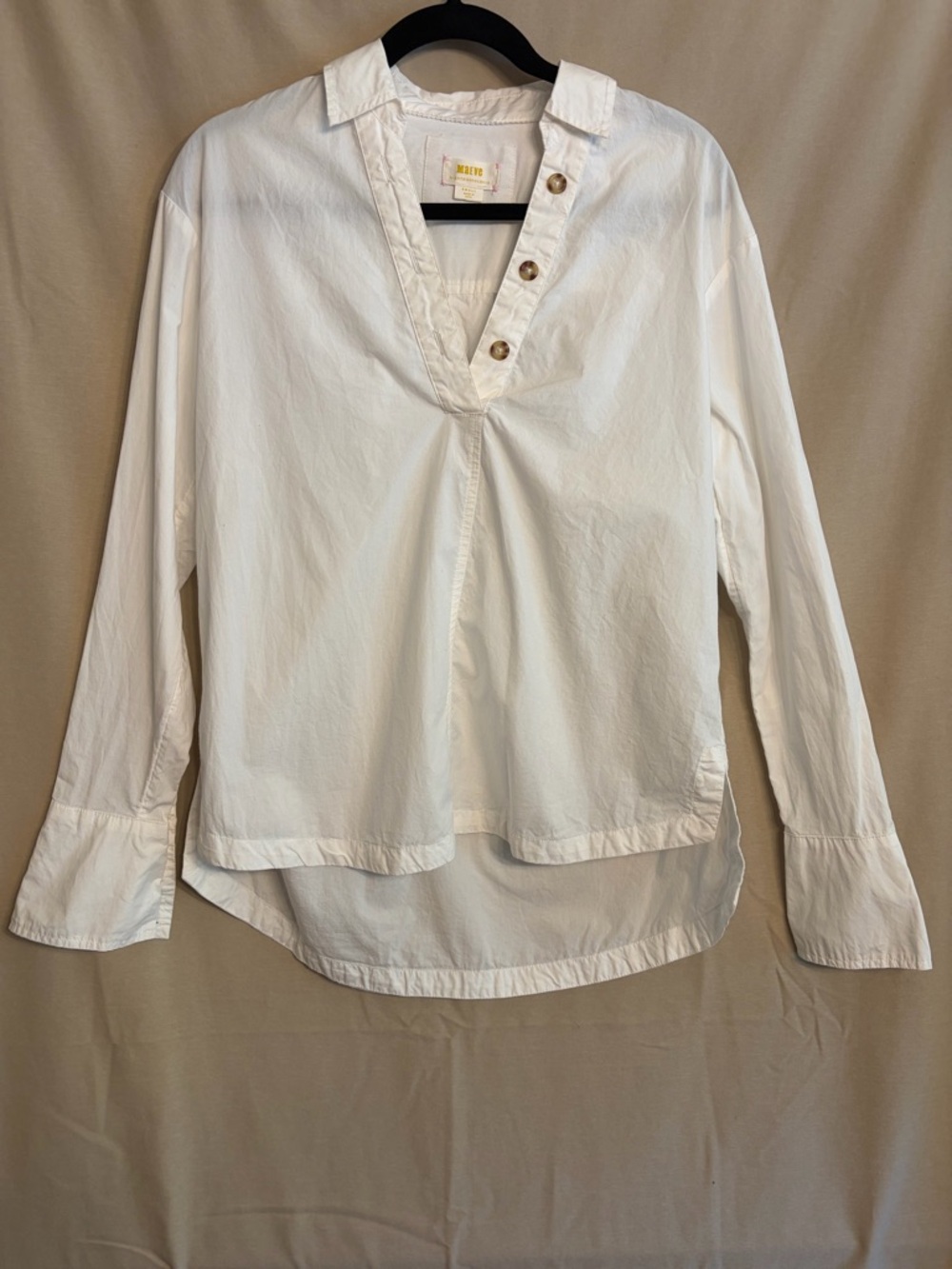 Anthropologie Maeve White Button-Trim V-Neck Popover Shirt